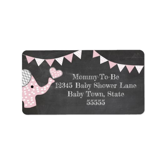 Roze olifant Baby shower Etiket (Voorkant)