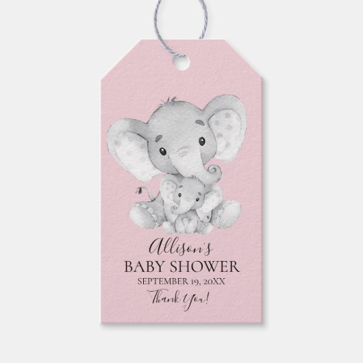 Roze Olifant Baby shower Favor Gift Label Cadeaulabel (Voorkant)