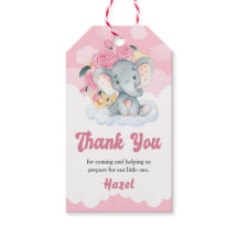 Roze olifant Baby shower Favor Gift Label