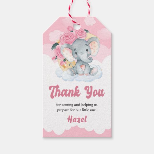 Roze olifant Baby shower Favor Gift Label Cadeaulabel (Voorkant)