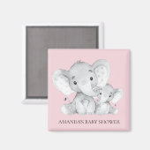 Roze Olifant Baby shower Favor Magnet (Voorkant / Achterkant)