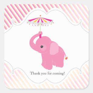 Roze Olifant Baby shower Favor Sticker
