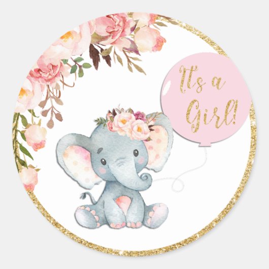 Roze Olifant Baby shower Favor Sticker Labels (Voorkant)