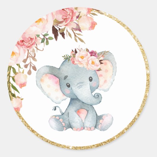 Roze Olifant Baby shower Favor Sticker Labels (Voorkant)