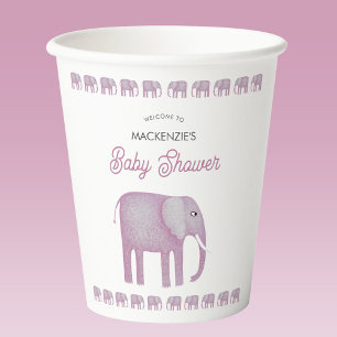 Roze Olifant Baby shower gepersonaliseerd Papieren Bekers