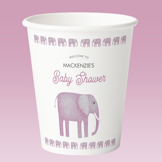 Roze Olifant Baby shower gepersonaliseerd Papieren Bekers