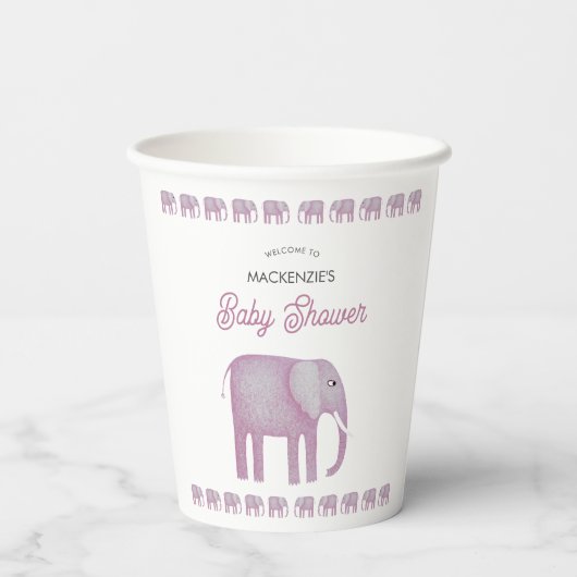 Roze Olifant Baby shower gepersonaliseerd Papieren Bekers (Achterkant)