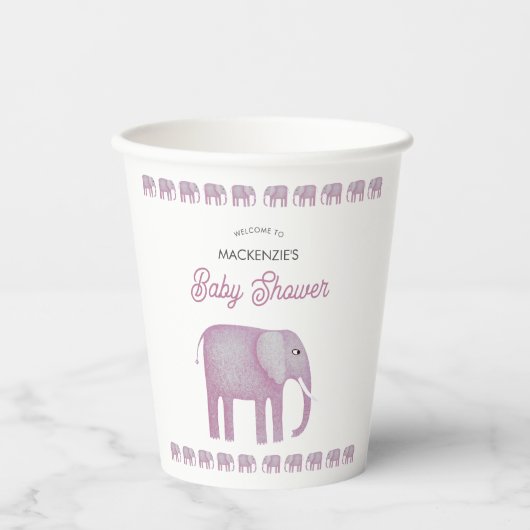 Roze Olifant Baby shower gepersonaliseerd Papieren Bekers (Voorkant)
