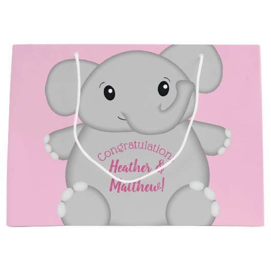 Roze olifant Baby shower Groot Cadeauzakje (Voorkant)
