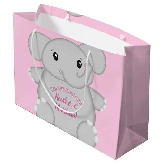 Roze olifant Baby shower Groot Cadeauzakje (Achterkant Gekanteld)