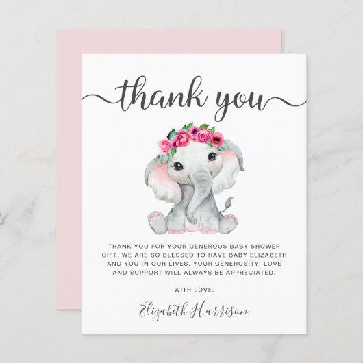 Roze olifant Baby shower Hartelijk dank (Voorkant / Achterkant)