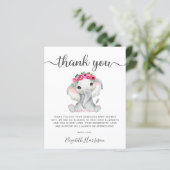 Roze olifant Baby shower Hartelijk dank (Staand voorkant)