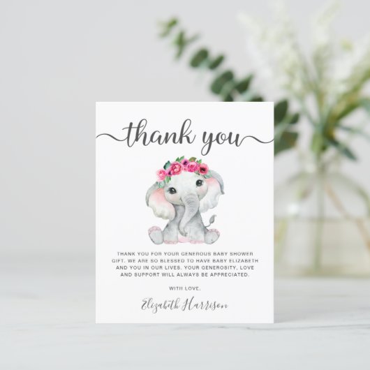 Roze olifant Baby shower Hartelijk dank (Staand voorkant)