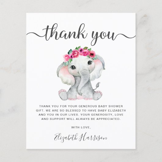 Roze olifant Baby shower Hartelijk dank (Voorkant)