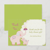 Roze olifant Baby shower Hartelijk dank Bedankkaart (Voorkant / Achterkant)