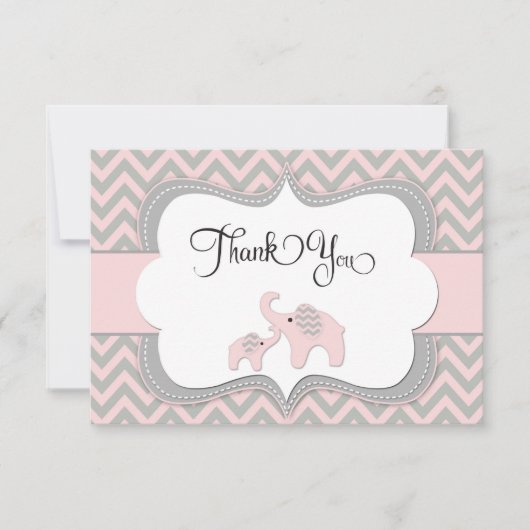 Roze olifant Baby shower Hartelijk dank Bedankkaart (Voorkant)