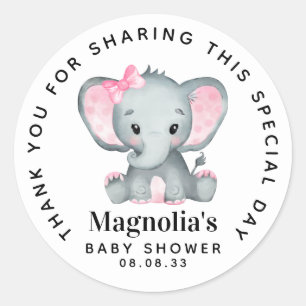 Roze olifant Baby shower Hartelijk dank Ronde Sticker