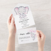 Roze olifant Baby shower in één uitnodiging (Afscheurbaar)