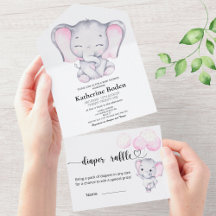 Roze olifant Baby shower in één uitnodiging
