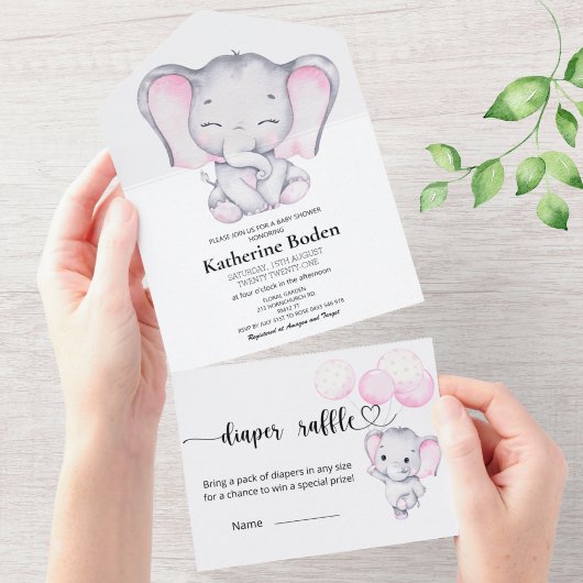 Roze olifant Baby shower in één uitnodiging