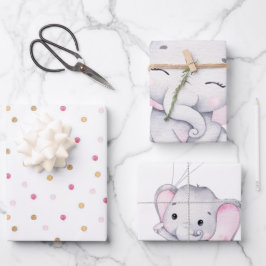 Roze olifant Baby shower Inpakpapier Vel
