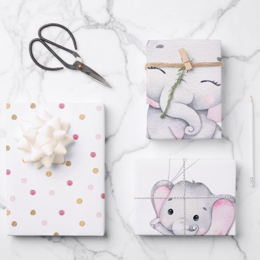 Roze olifant Baby shower Inpakpapier Vel (Voorkant)