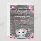 Roze Olifant Baby shower Invitation, rustiek, meis Kaart (Voorkant)