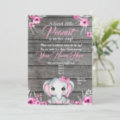 Roze Olifant Baby shower Invitation, rustiek, meis Kaart (Staand voorkant)