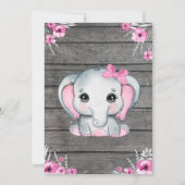 Roze Olifant Baby shower Invitation, rustiek, meis Kaart (Achterkant)