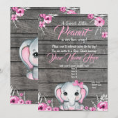Roze Olifant Baby shower Invitation, rustiek, meis Kaart (Voorkant / Achterkant)