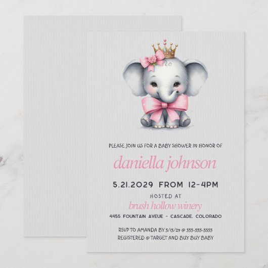 Roze Olifant Baby Shower Kaart (Voorkant / Achterkant)