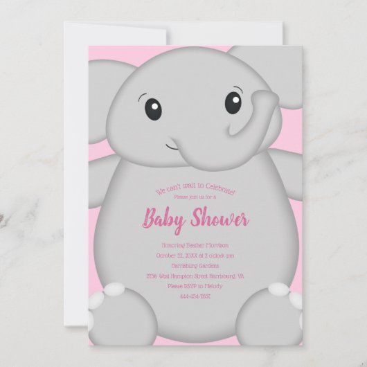 Roze olifant Baby shower Kaart (Voorkant)