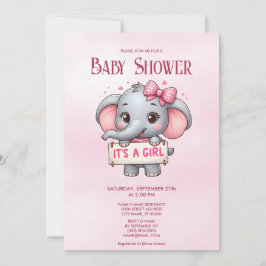 Roze olifant Baby shower Kaart