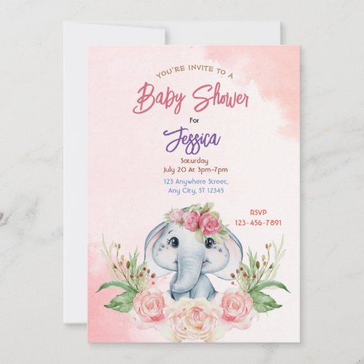 Roze olifant Baby shower Kaart (Voorkant)