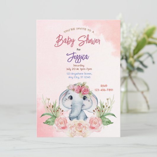 Roze olifant Baby shower Kaart (Staand voorkant)