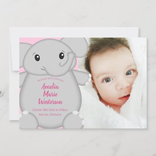 Roze olifant Baby shower Kaart (Voorkant)