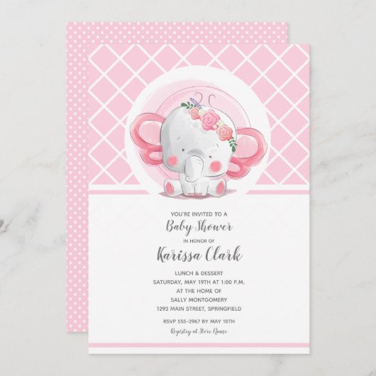 Roze olifant Baby shower Kaart (Voorkant / Achterkant)