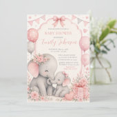 Roze Olifant Baby Shower Kaart (Staand voorkant)