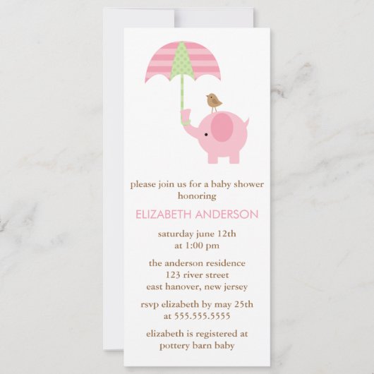 Roze olifant Baby shower Kaart (Voorkant)