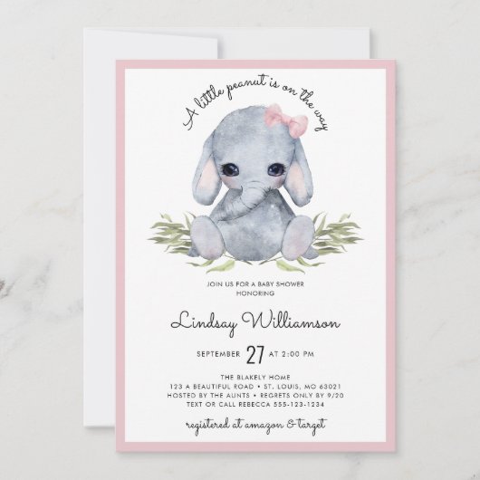 Roze olifant Baby shower Kaart (Voorkant)