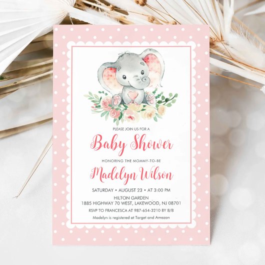 Roze olifant Baby shower Kaart