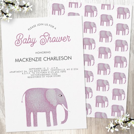 Roze olifant Baby shower Kaart