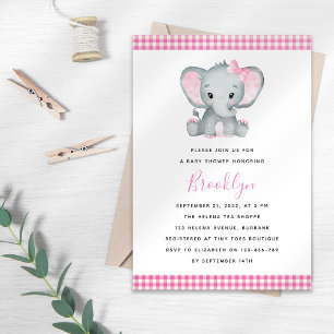 Roze olifant Baby shower Kaart