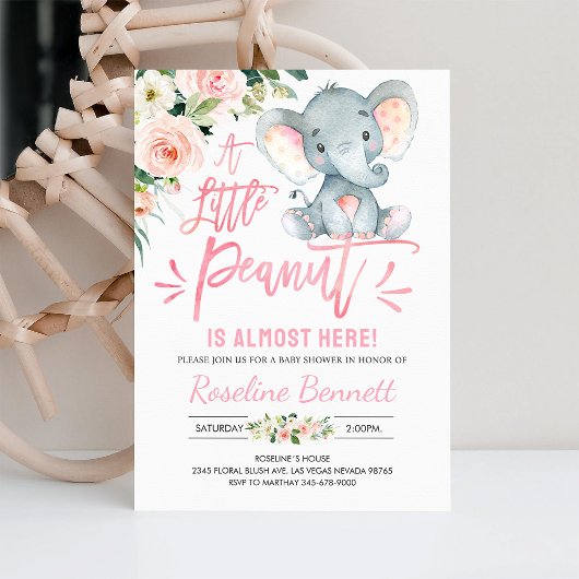 Roze olifant Baby shower Kaart