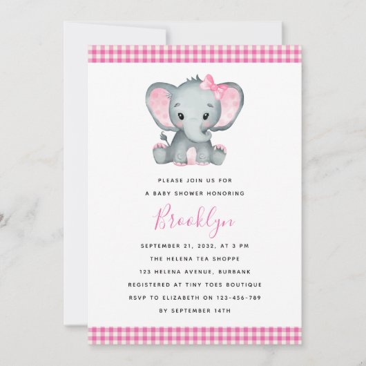 Roze olifant Baby shower Kaart (Voorkant)