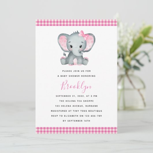 Roze olifant Baby shower Kaart (Staand voorkant)