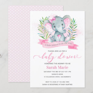Roze olifant Baby shower Kaart