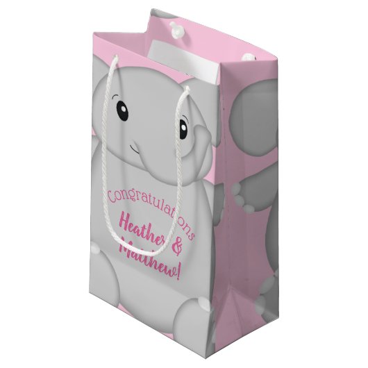 Roze olifant Baby shower Klein Cadeauzakje (Voorkant Gekanteld)