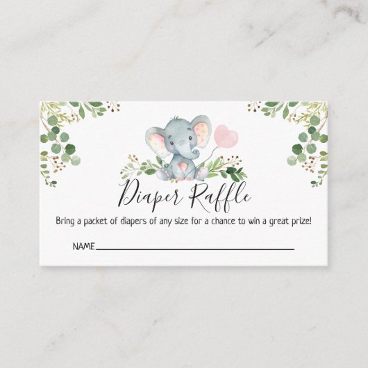 Roze olifant Baby shower Luierspoeling Informatiekaartje (Voorkant)