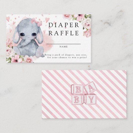 Roze olifant Baby shower Luierspoeling Informatiekaartje (Voorkant / Achterkant)
